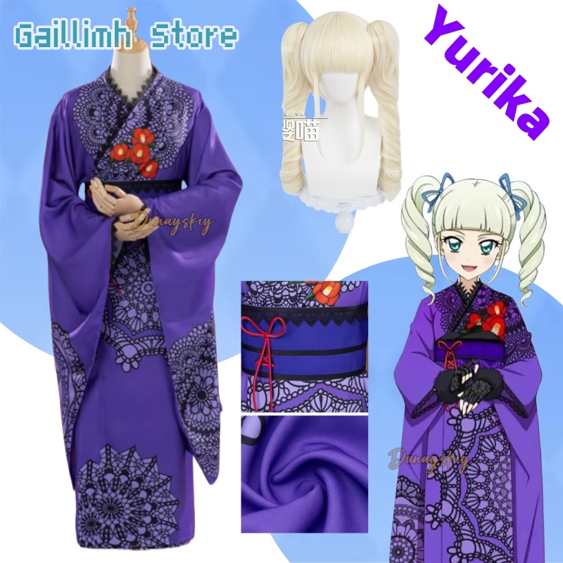 Cosplay Prop Patterns - ไอคัตสึ! ชุดคอสเพลย์ยูริกะ โทโดวะ ยูกาตะ คิโมโน ชุดอนิเมะสีม่วงแบบดั้งเดิม