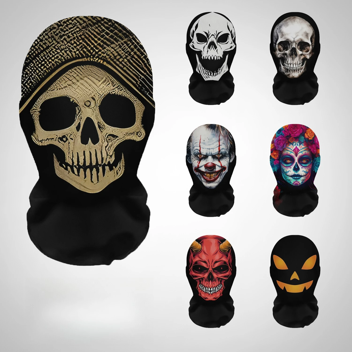 Cosplay Prop Patterns - หน้ากากฮาโลวีนลายหัวกะโหลกพิมพ์ 3 มิติ ผ้าตาข่ายยืดหยุ่น หน้ากากตลกสำหรับงานปาร์ตี้ คอสเพลย์