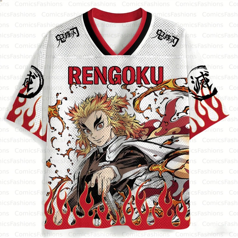 Cosplay Flame Prop - เสื้อยืดคอวีโอเวอร์ไซส์ลายดาบพิฆาตอสูร เคียวจูโร เรนโกคุ เฟลม ฮาชิระ สำหรับแฟนอนิเมะ