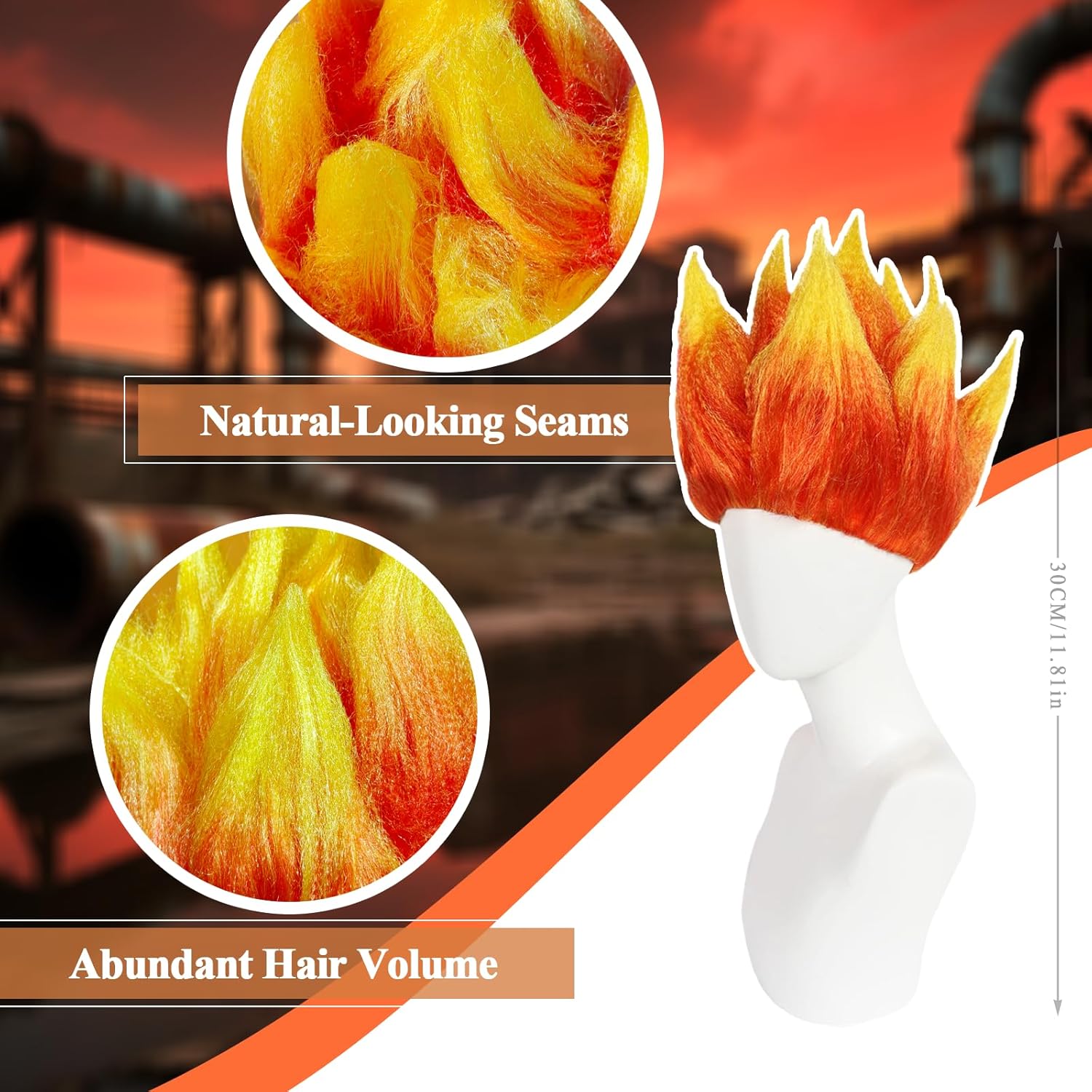 วิกผมแฟนซีลายเปลวไฟ วิกผมสีส้ม - Cosplay Flame Prop บทวิจารณ์และราคา